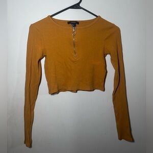 Forever 21 Mustard Ribbed Long Sleeve Crop Top